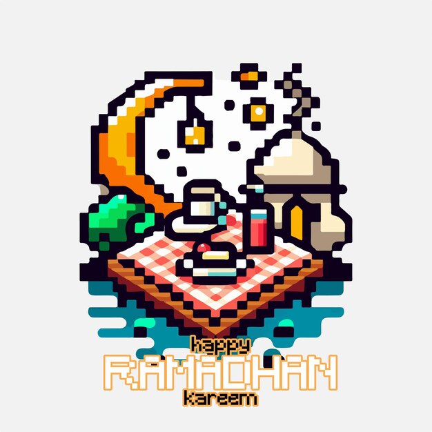 Ramadhan template poster in pixel Art