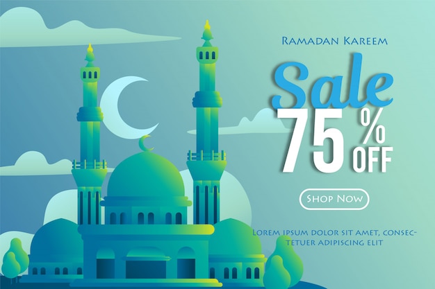 Ramadhan verkoopbanners met moskeeillustratie