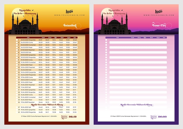 Vector ramazan imsakiye translate ramadan imsakia or amsakah calendar schedule - fasting and prayer time