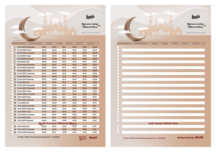 Vector ramazan imsakiye translate ramadan imsakia or amsakah calendar schedule - fasting and prayer time