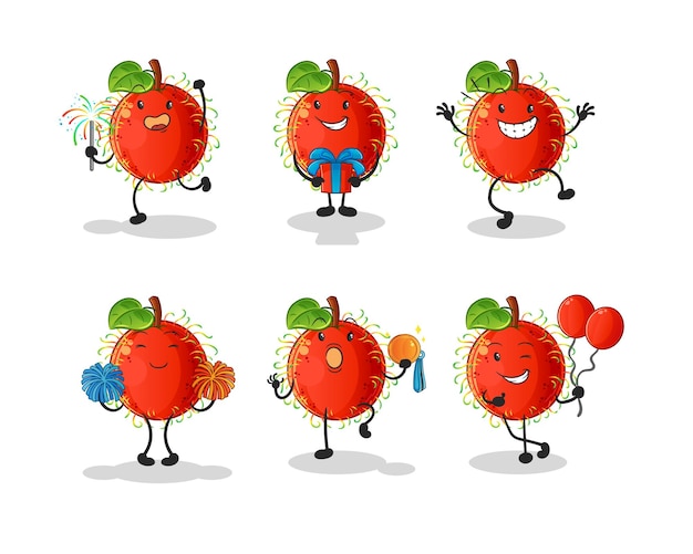 Vector rambutan celebration set character. cartoon mascot vector