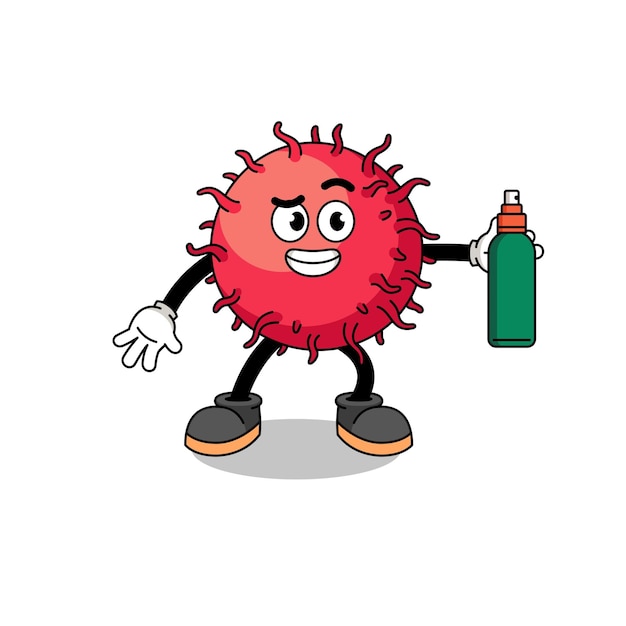 Rambutan fruit illustration cartoon holding mosquito repellent