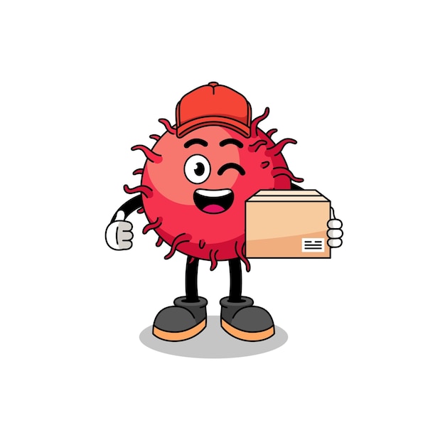 Rambutan fruit mascot cartoon as an courier