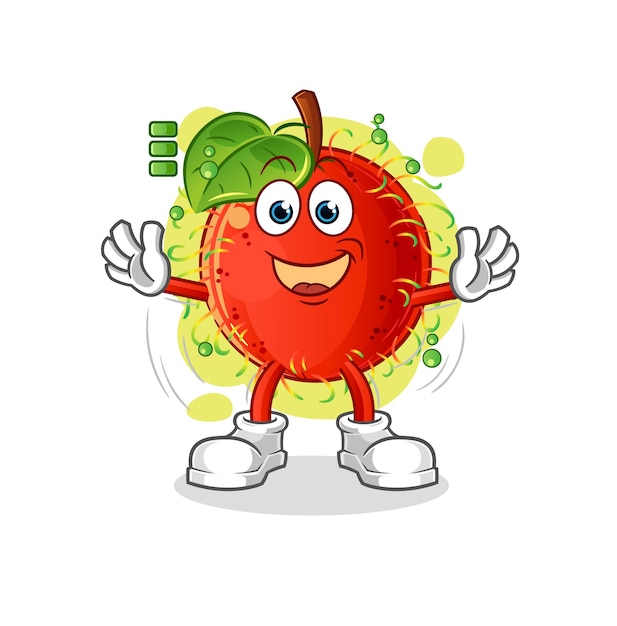 Rambutan full battery character. cartoon mascot vector