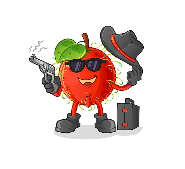 Rambutan-maffia met pistoolkarakter. cartoon mascotte vector