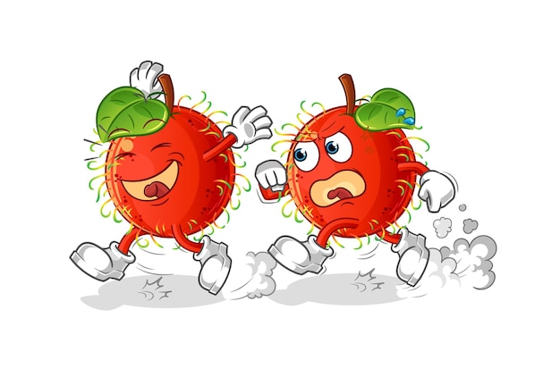 Rambutan play chase cartoon. cartoon mascot vector