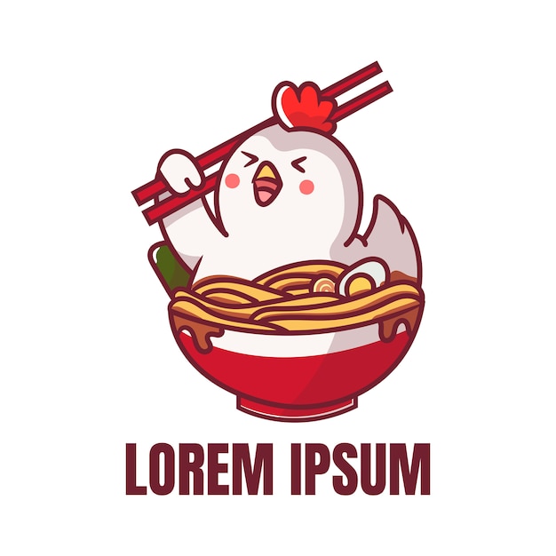 Vettore logo carino di pollo ramen