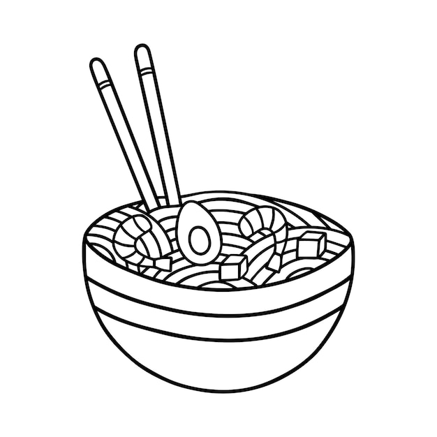 Ramen doodle Asian traditional food in sketch style Japanese cuisine