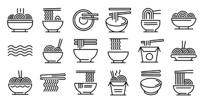 Set di icone di ramen, struttura di stile