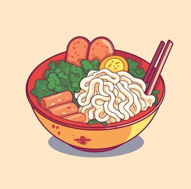 Vector ramen japans eten bowl cartoon stijl vectorillustratie