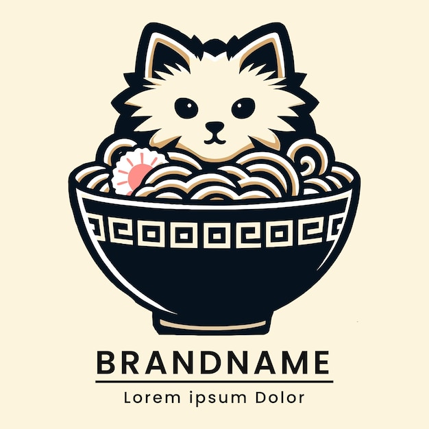 Ramen kat logo ontwerp met Japanse stijl combineren neko en noedels