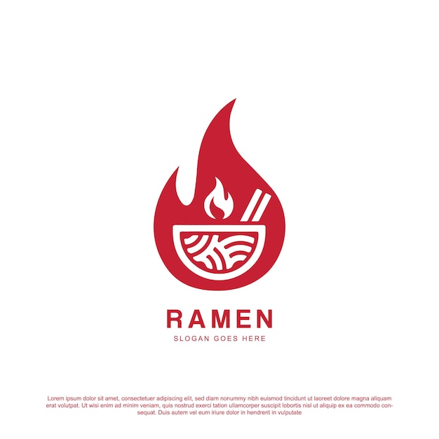 Ramen Logo Design Illustration Ramen menu logo with bowl and fire