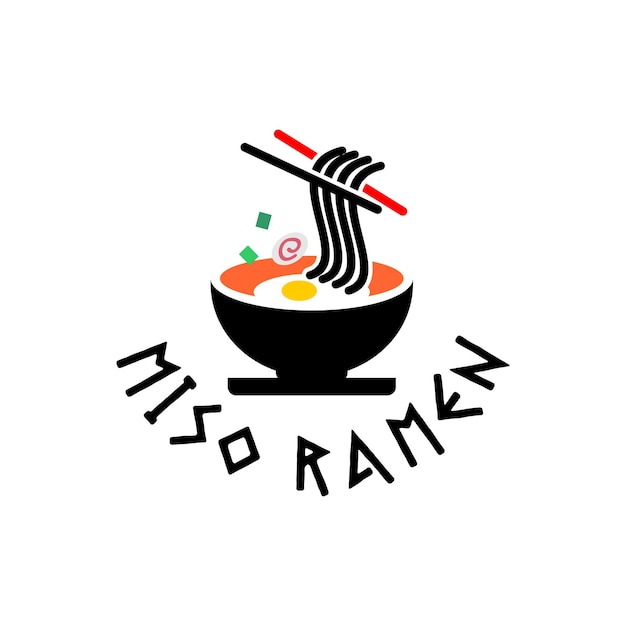 Идеи графического дизайна лапши с логотипом рамэн с вектором миски и палочки для еды