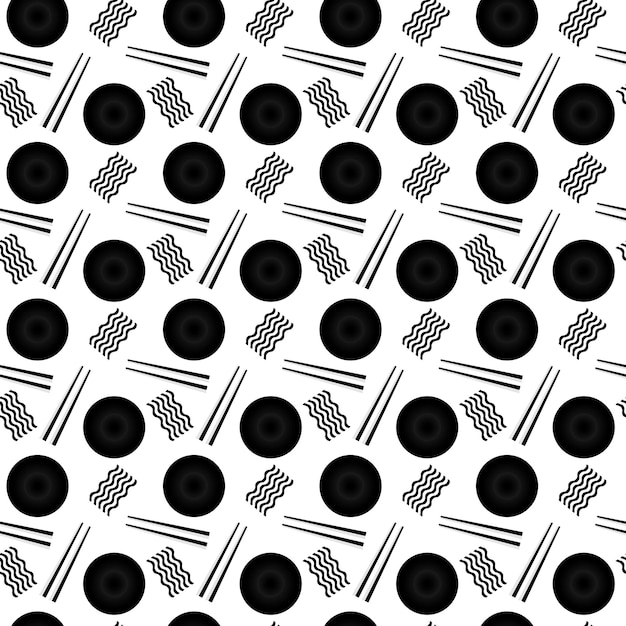 Ramen-noedelsoepkom met eetstokjes naadloos patroon plat vectorpictogram voor voedsel-apps en websites