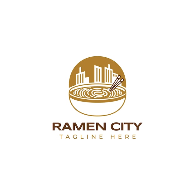 ramen noodle bowl city town hipster vintage logo vector icon illustration isolated on white