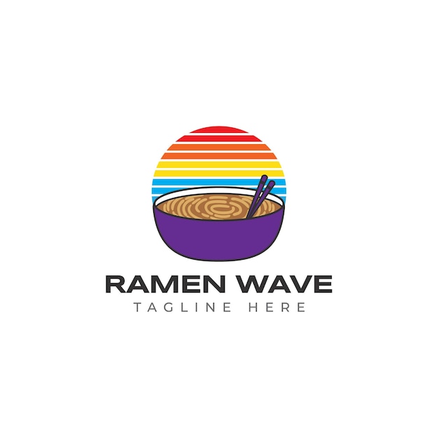 ramen noodle bowl retrowave hipster vintage logo vector icon illustration isolated on white