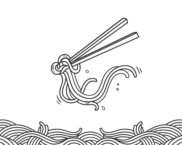 Vettore ramen noodle doodle disegnato a mano