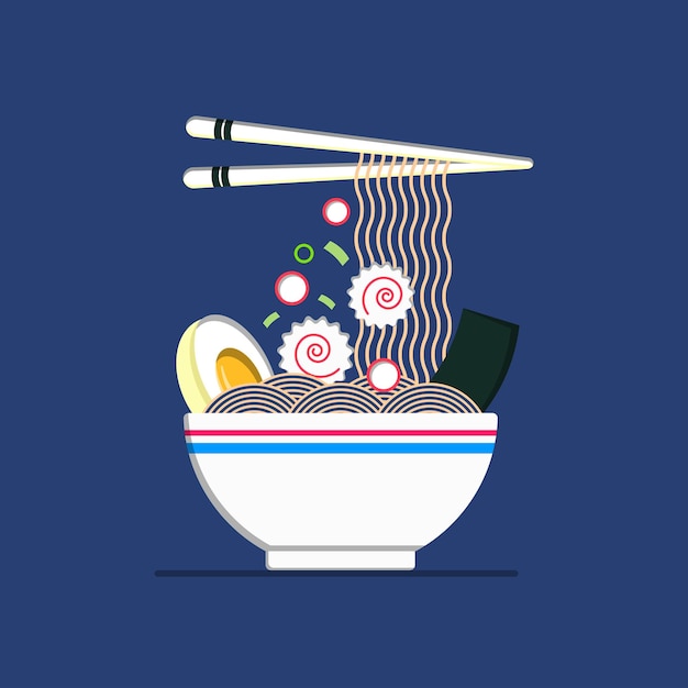 Vector ramen noodle egg with chopstick vector illustration