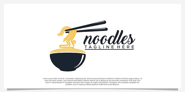 Illustrazione di progettazione di logo di noodle ramen per l'icona del ristorante con elemento creativo vettore premium parte 20