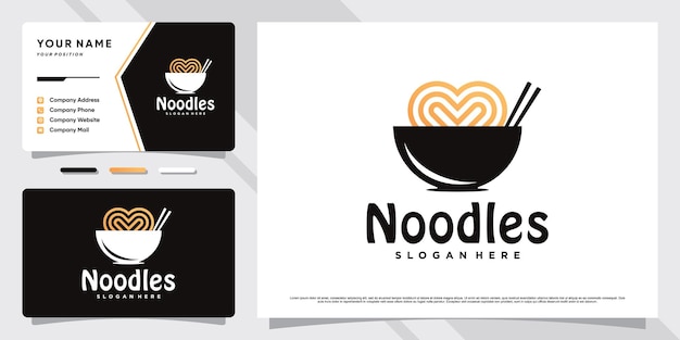 Ramen noodle logo design illustrazione con icona ciotola e modello di biglietto da visita