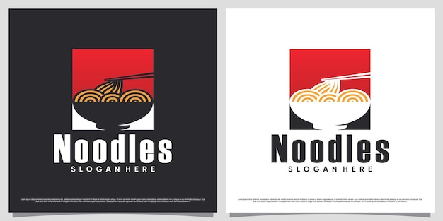 Ramen noodle logo design illustration with negative space concept and creative element