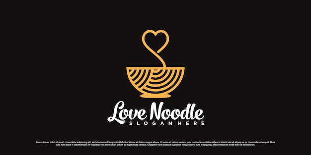 Ramen noodle logo ontwerpsjabloon met liefdeselement en modern concept