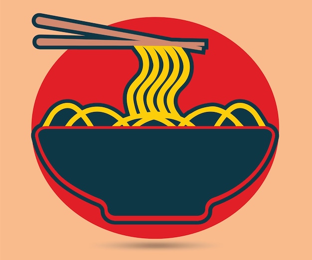 Ramen noodle met eetstokje cartoon vector pictogram illustratie, voedsel noodle kom in platte ontwerpstijl