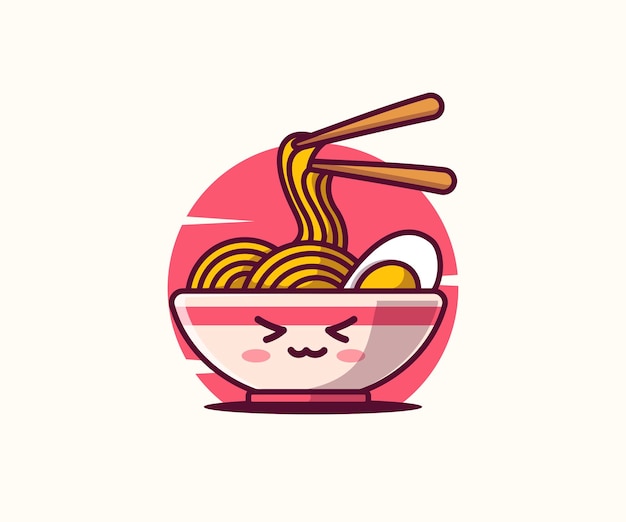 Tagliatelle ramen tagliatelle con uova ciotola con ramen illustrazione vettoriale dell'icona del logo cartoon