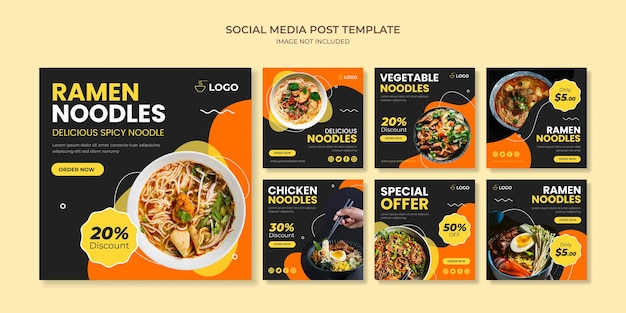 Ramen noodle social media instagram post template per ristorante giapponese