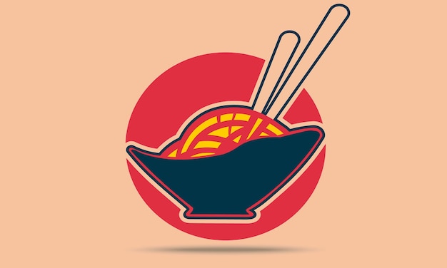 Vector ramen noodle with chopstick cartoon vector icon illustration, food noodle bowl in flat design style