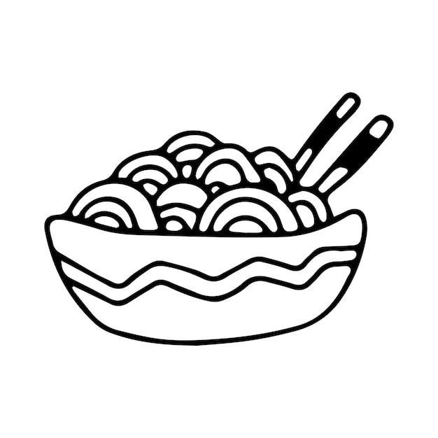 Zuppa asiatica di spaghetti ramen in stile doodle