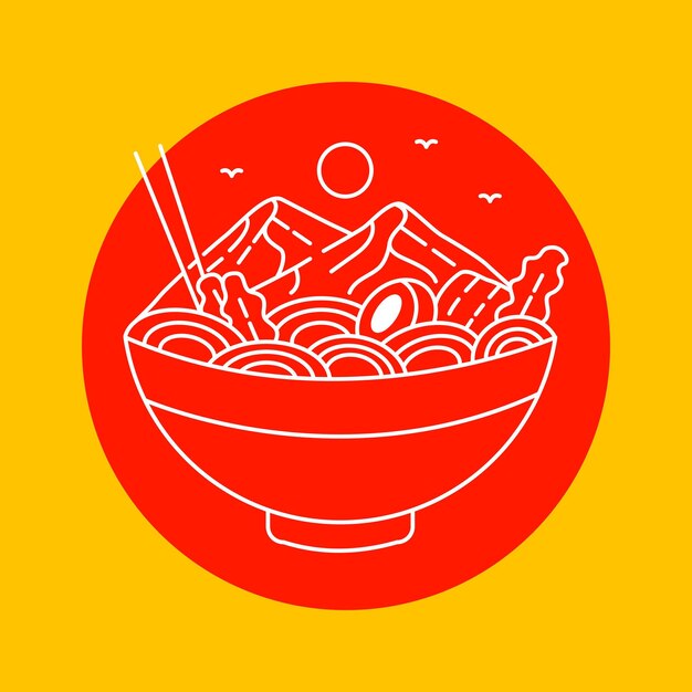Vettore ramen noodles montagne monoline design per apparell