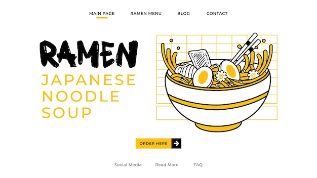 Ramen noodles vector illustration on bowl and chopstick with vintage retro flat style landing page,