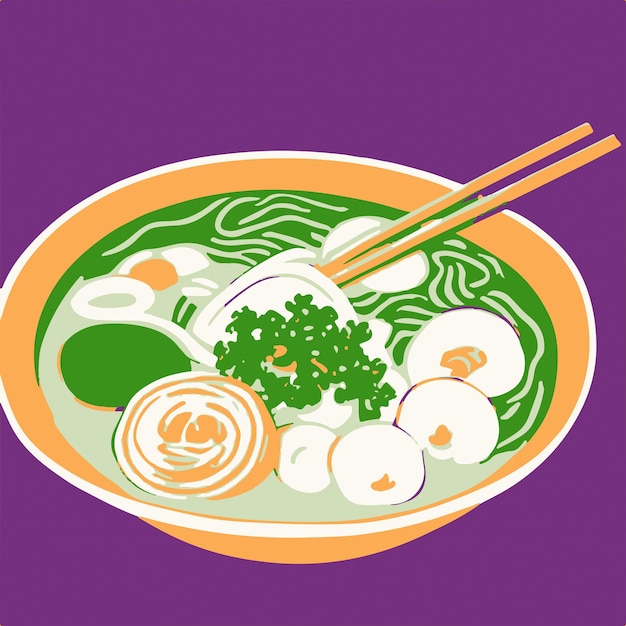 Ramen Soup Dish Japan Food Japanese Fast Food Noodles Illustration Vector Anime Art