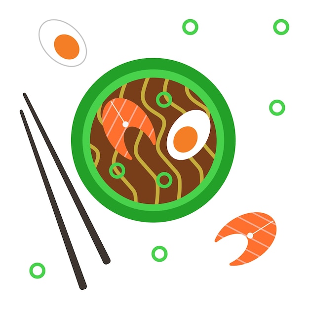 Vector ramen soup with salmon vector