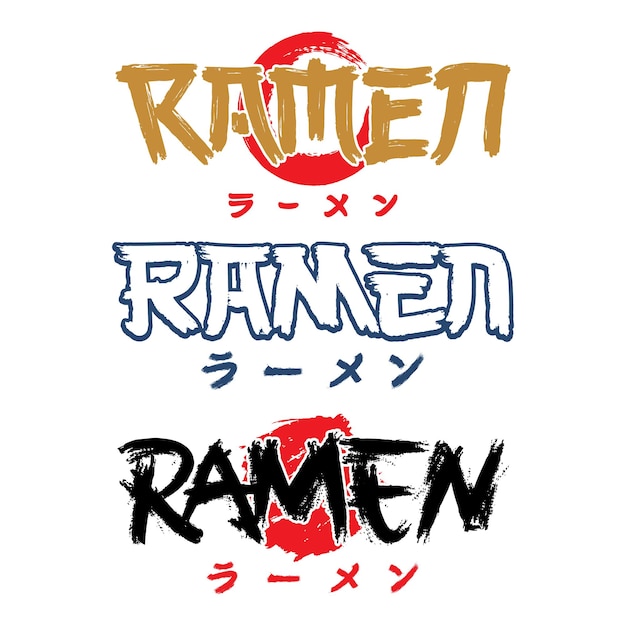 Vector ramen tekst logo en japanse kalligrafie vector stijl japanse ramen noedels logo icoon voor winkel