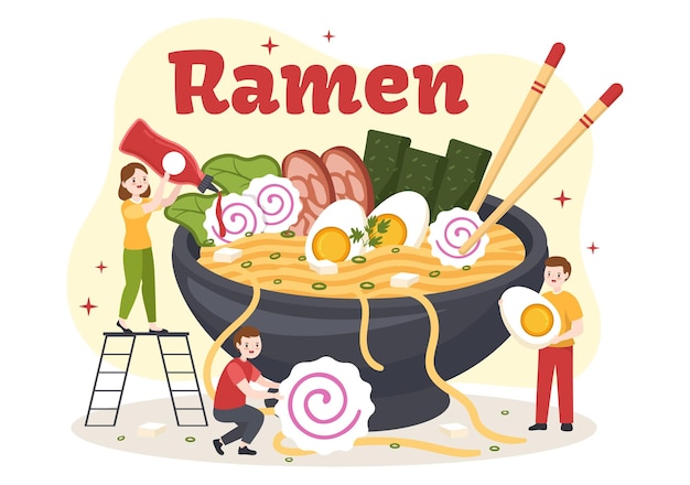 Ramen Vector Illustration of Japanese Food with Noodle in Flat Cartoon Hand Drawn Templates