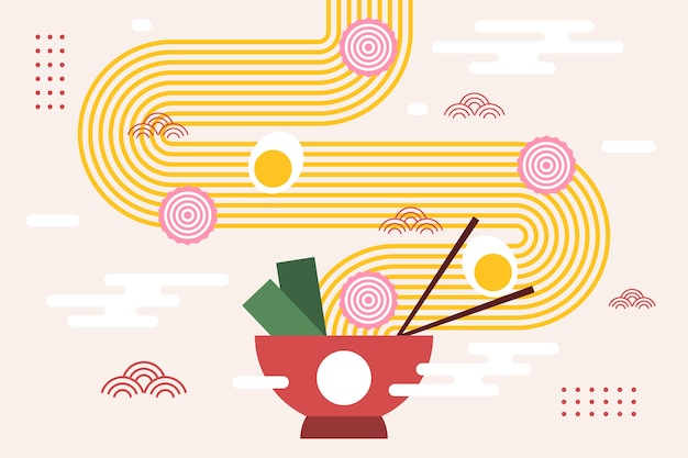 ベクトル 麺と卵のボウル日本の背景のラーメン