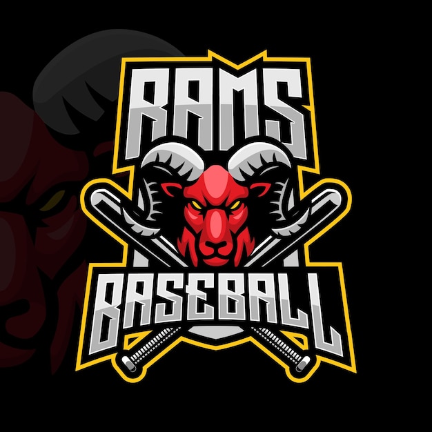 Design del logo di baseball della mascotte di rams