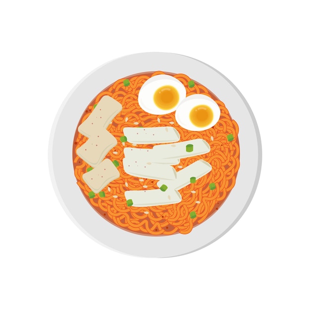 Ramyeon Rabokki Illustratie Logo Met Rijstwafel En Odeng Viscake Topping