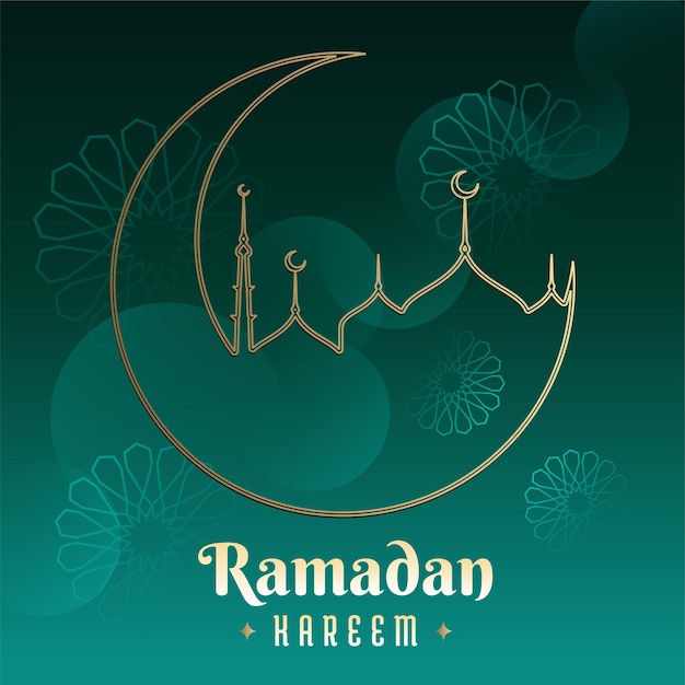 ramzan mubarak groet met islamitische moskee structuur en eid maan vector