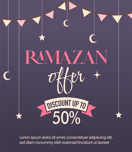 Ramzan offer banner, poster template. Ramadan Mubarak sale offer poster Hanging Lanterns.