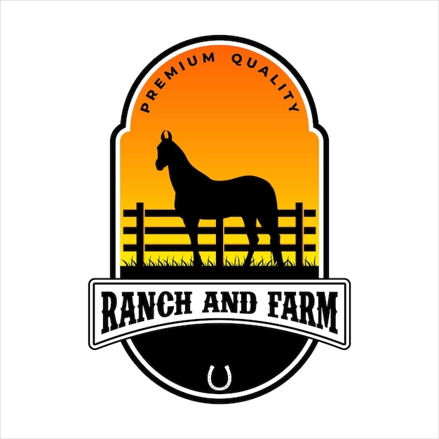 Ranch En Farm Vintage Badge Horse Ranch Sunset Emblem