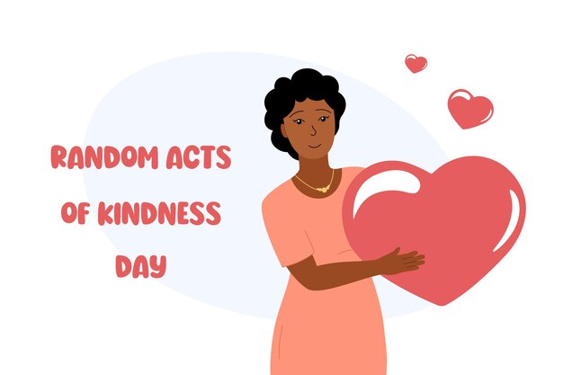 Random Acts of Kindness Day wenskaart Vector illustratie vrouw met hart Happy Kindness day