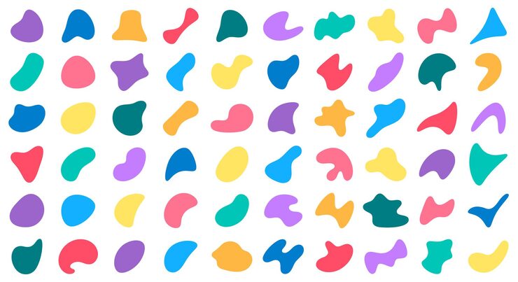 Vector random blobs. abstract blob shapes, liquid paint blobs, spreading fluid ink blotch isolated vector illustration set. blotch minimal abstract shapes. color spot and splat, texture of blob, blotch stain