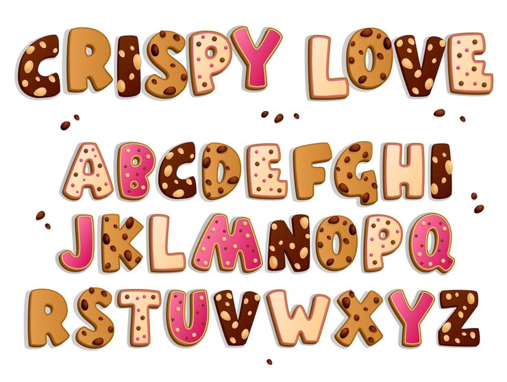 Random cookies alphabet. Set of lettering cookies style design
