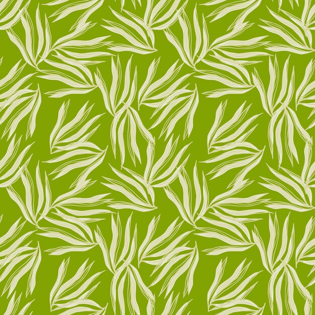 Random seaweeds seamless pattern on green background. marine plants wallpaper. underwater foliage backdrop. design for fabric, textile print, wrapping, cover. vector illustration.