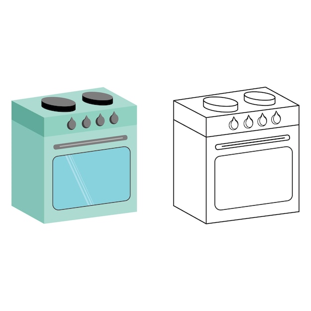 Range stove outline met kleur clipart.