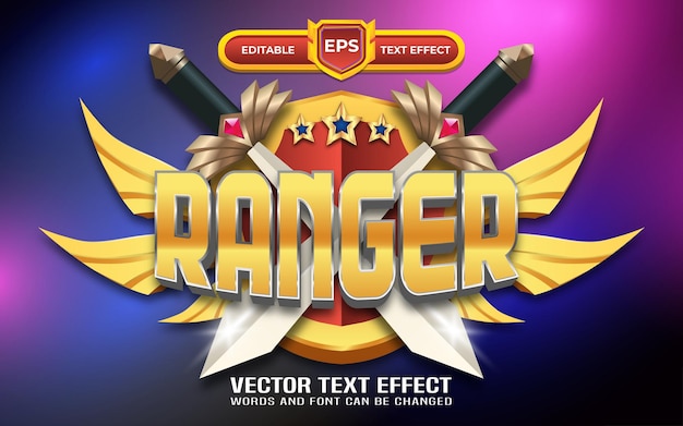 Ranger 3d logo with editable text effect and golden style