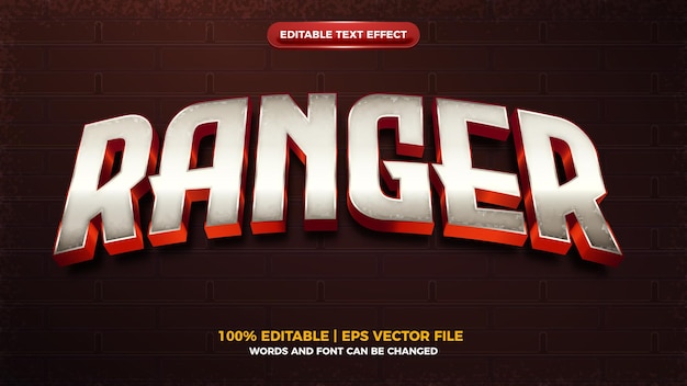 Ranger grunge silver hero 3d editable text effect